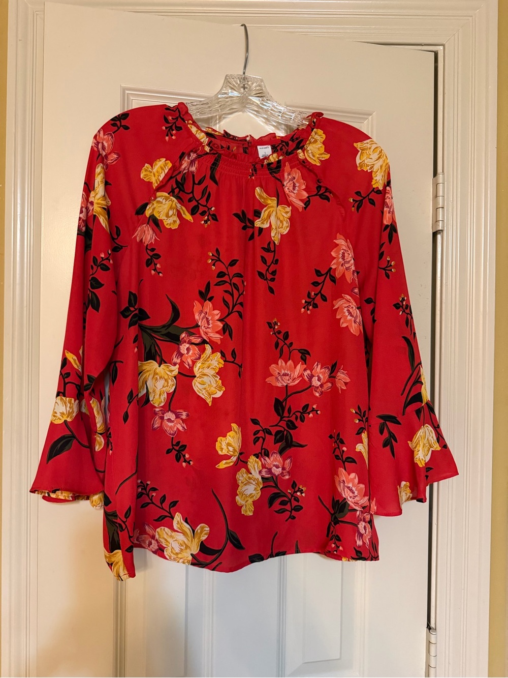 Old Navy Red Floral Peasant Blouse with Yellow Accents